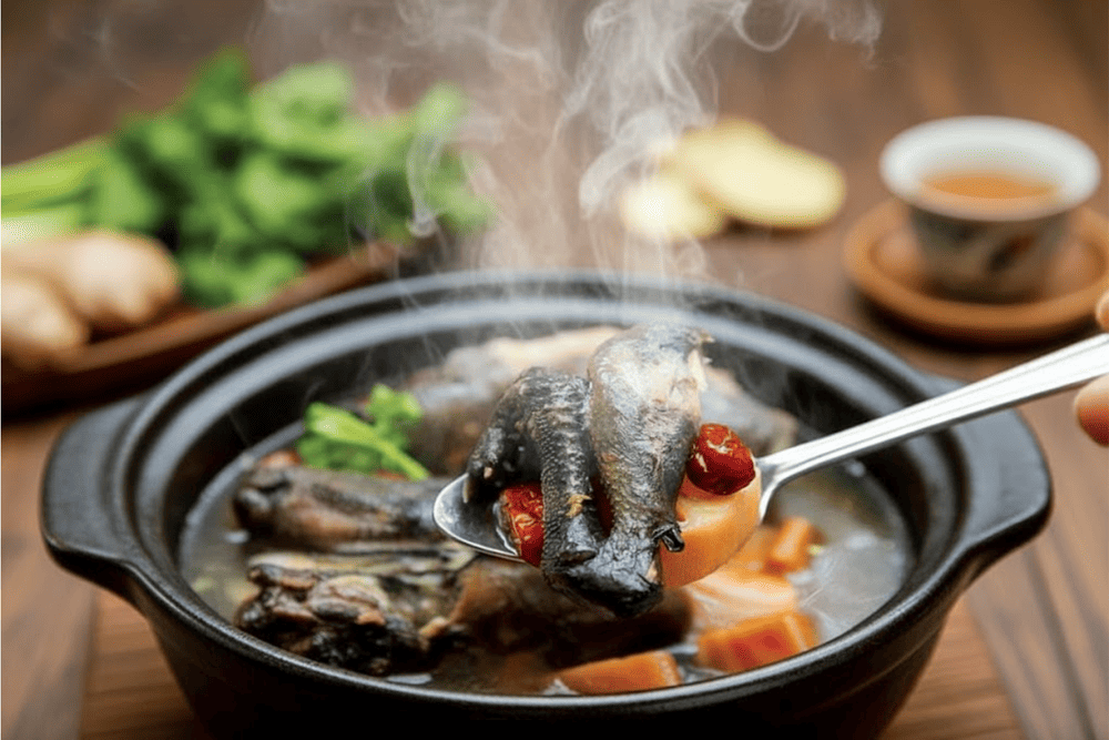 Grilled black chicken is usually served with a dipping sauce of lime, salt, and mac khen pepper